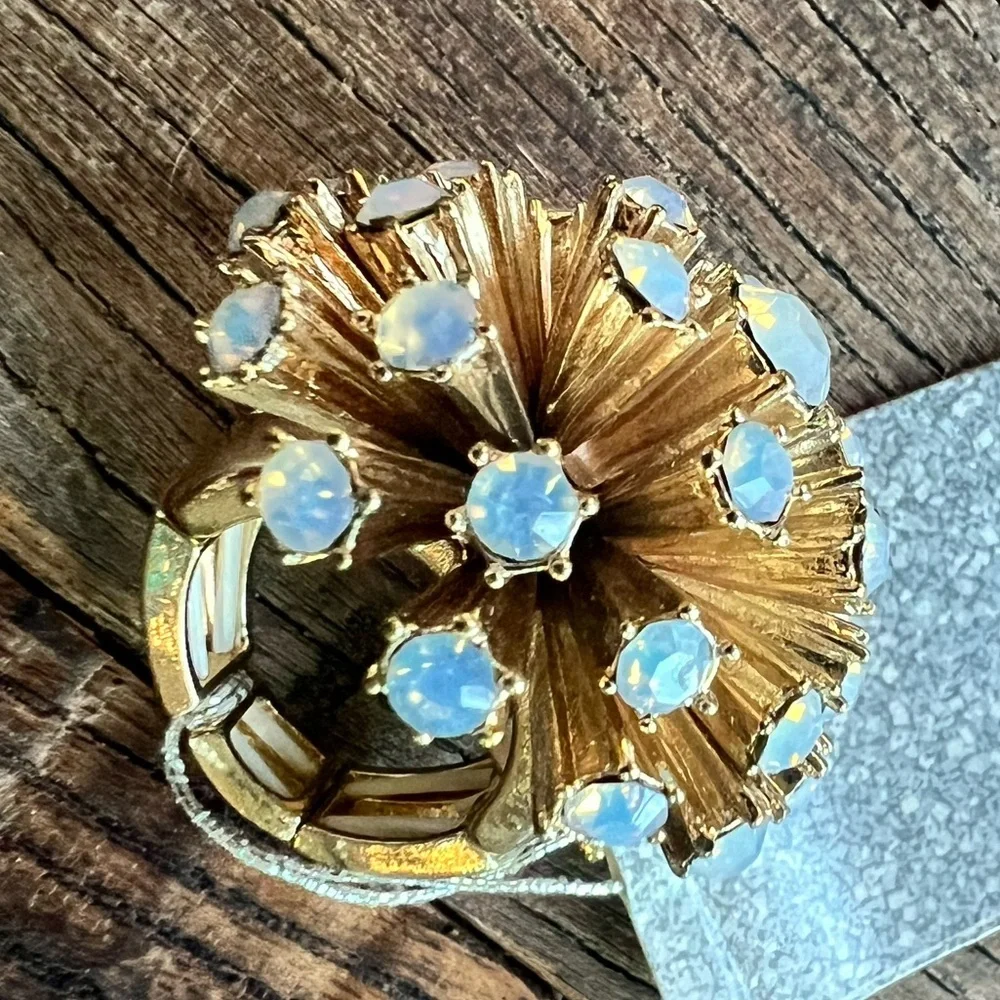 Gold Starburst Ring with Blue Stones and stretchy band costume statement